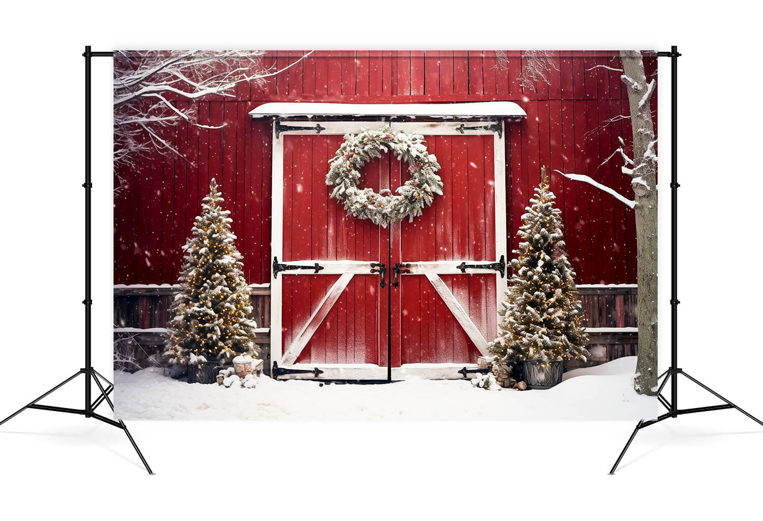 Weihnachten verschneiten Baum rote Scheune Hintergrund M8-64