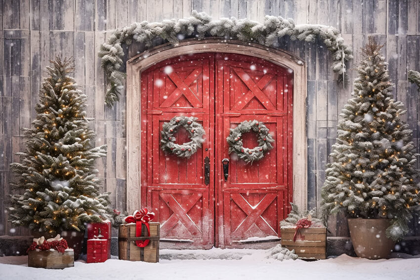 Weihnachtsdekoration Rot Tür Hintergrund M8-65