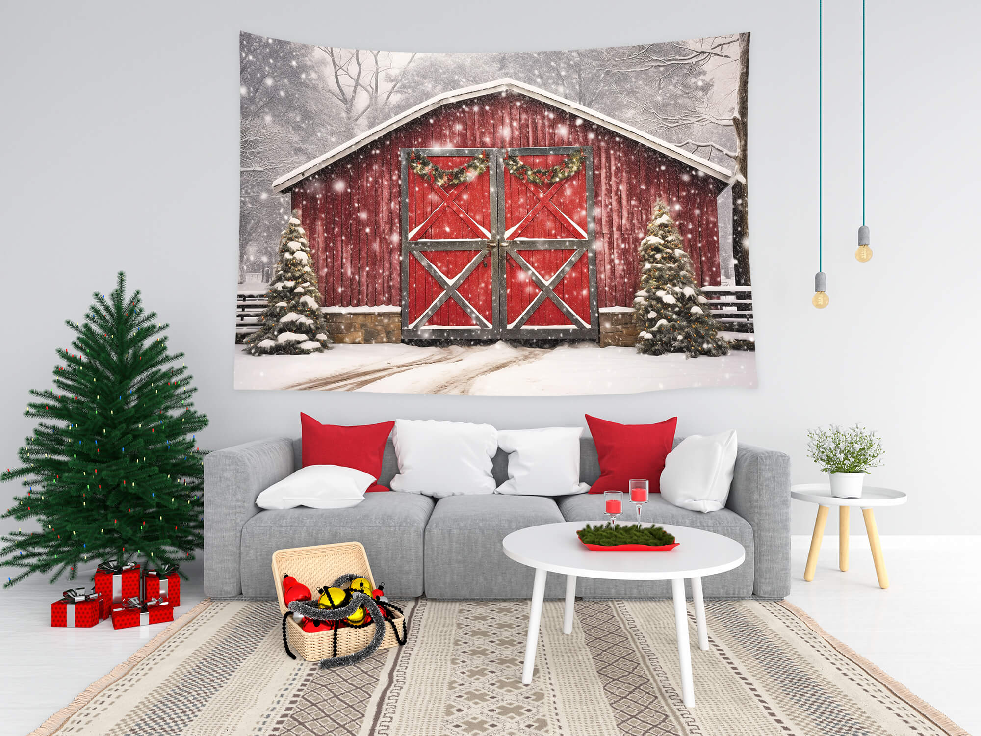 Weihnachten Rotes Holzhaus Schnee Kulisse M8-66