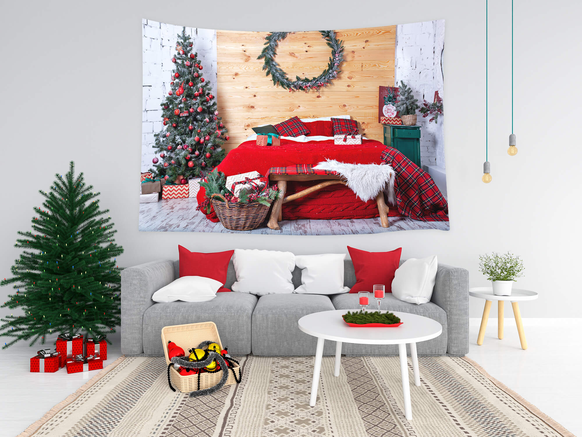 Interieur Schlafzimmer Weihnachten Dekoration Hintergrund M8-67