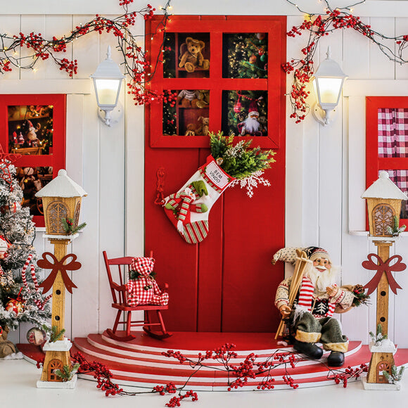 Frohe Weihnachten Haustür Weihnachtsmann Backdrop M9-08