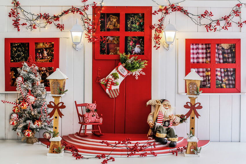 Frohe Weihnachten Haustür Weihnachtsmann Backdrop M9-08