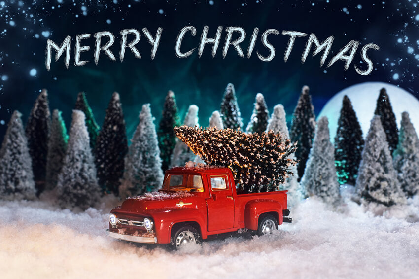 Verschneiter Wald Weihnachten roter LKW Hintergrund M9-26