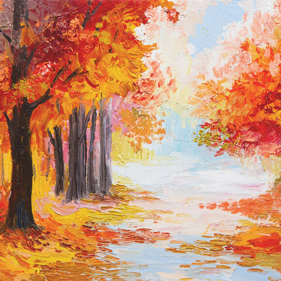 Ölgemälde Ahornblätter Wald Herbst Kulisse M9-32