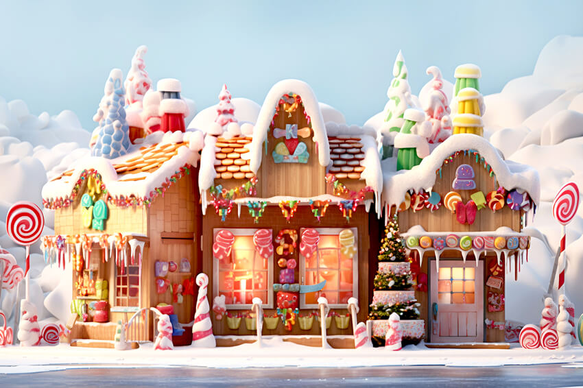 Weihnachten verschneit Lebkuchen Candy House Backdrop M9-37