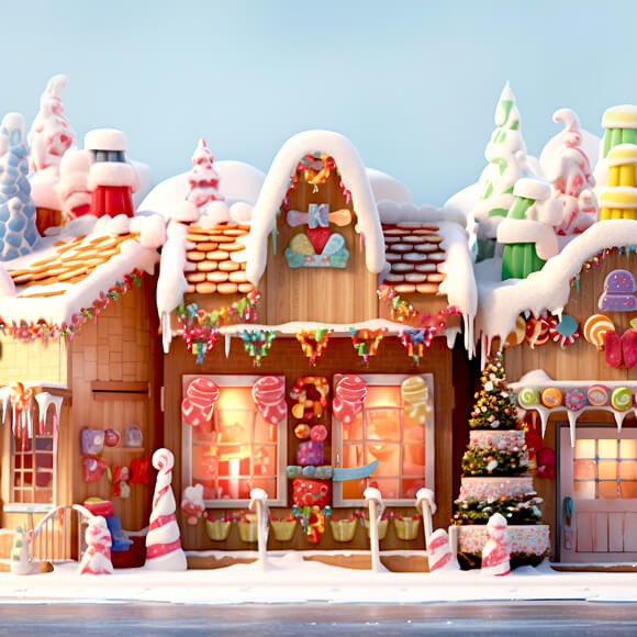 Weihnachten verschneit Lebkuchen Candy House Backdrop M9-37