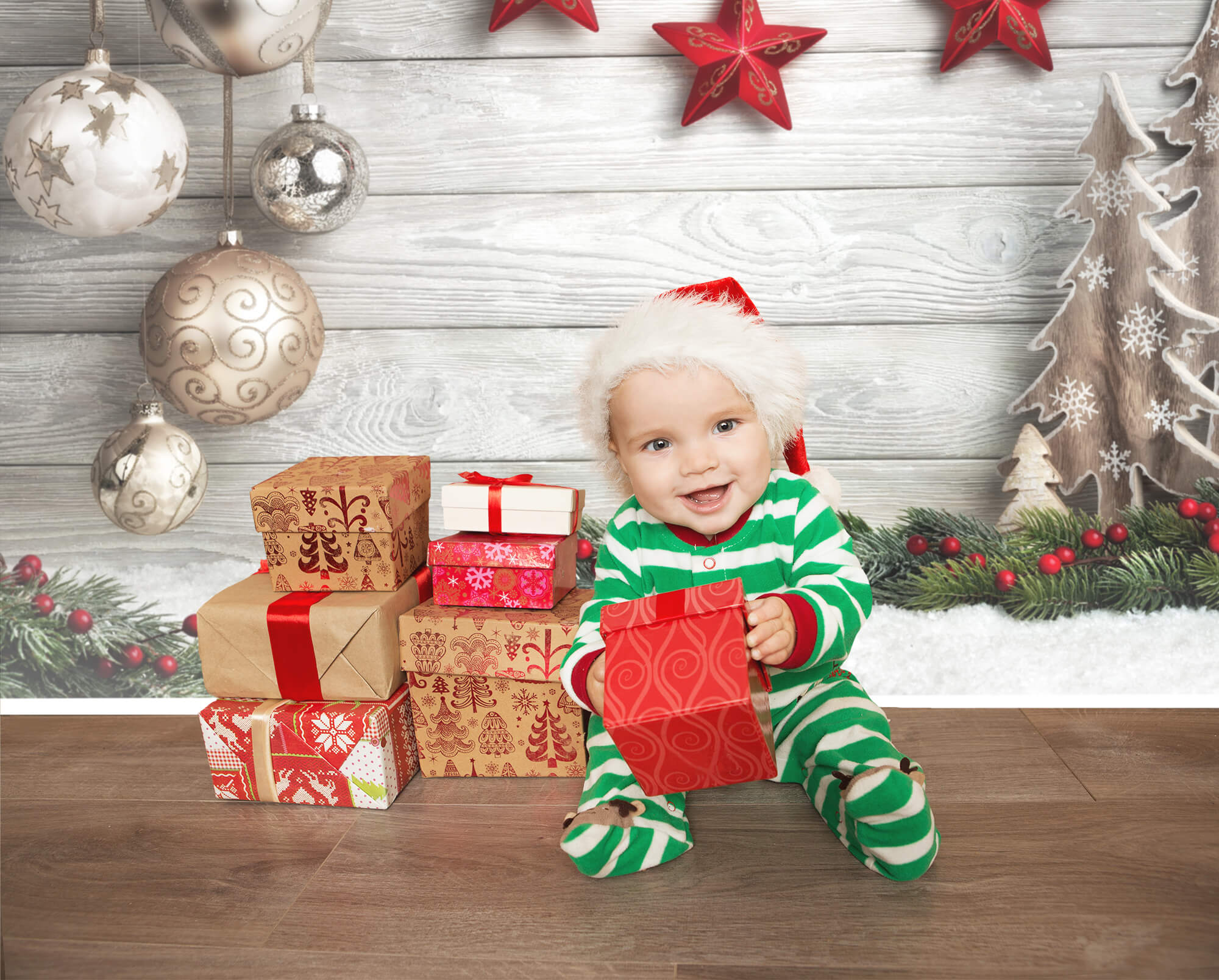 Weihnachtskugel Weiß Holz Fotografie Hintergrund M9-41