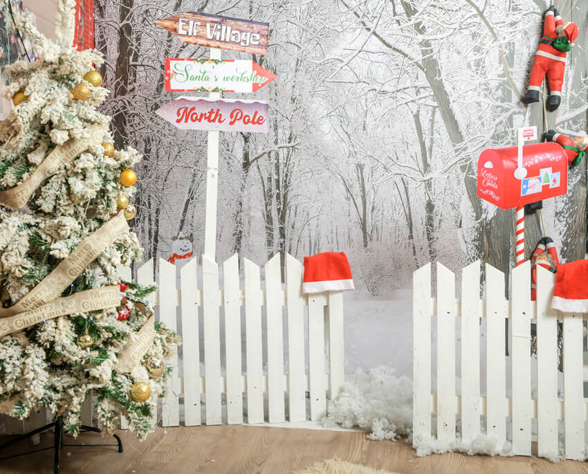 Weihnachtsbaum Winter Schnee Zaun Tür Kulisse M9-42