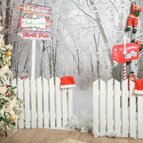 Weihnachtsbaum Winter Schnee Zaun Tür Kulisse M9-42