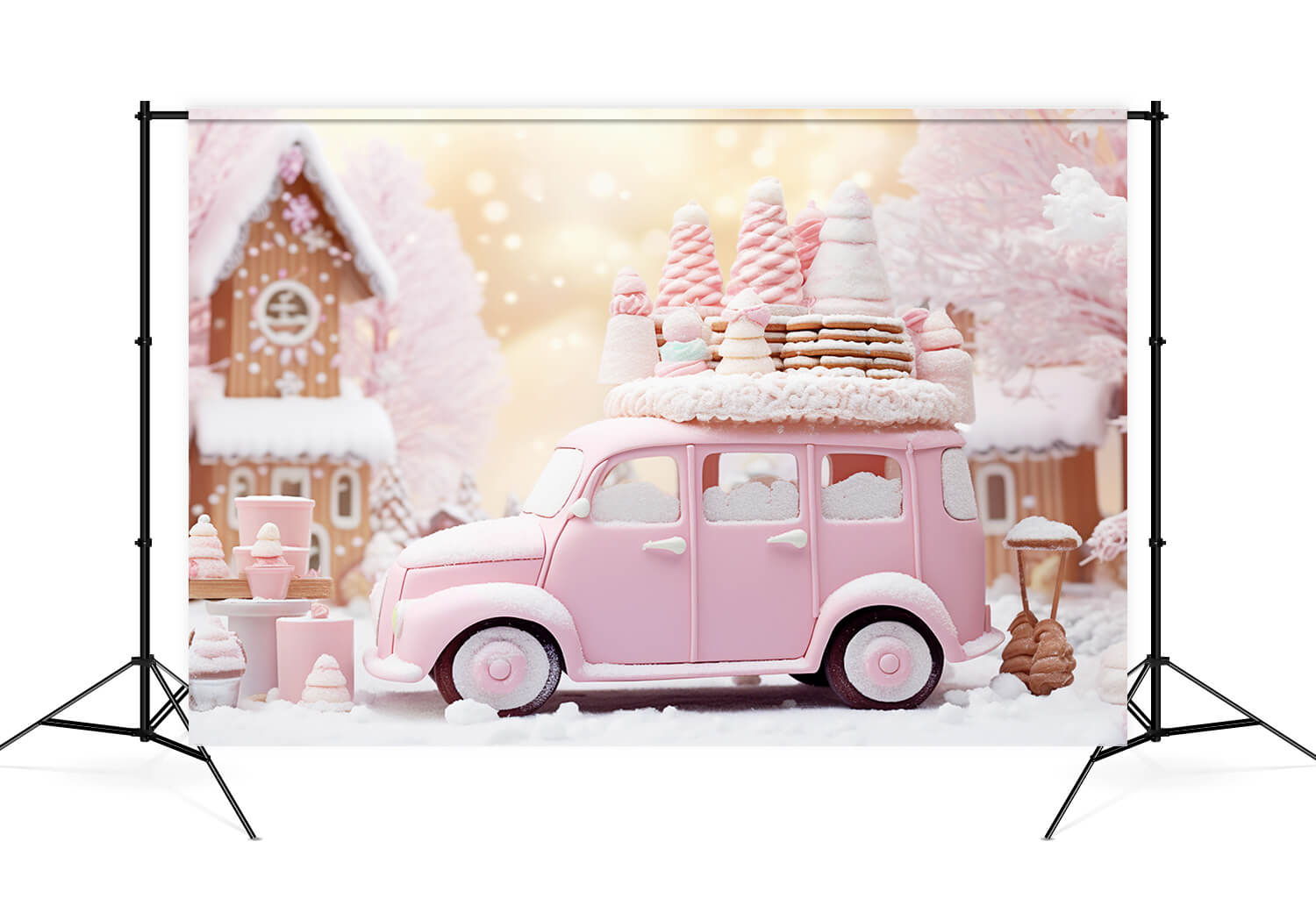 Rosa Eiscreme Auto Lebkuchen Weihnachten Hintergrund M9-62