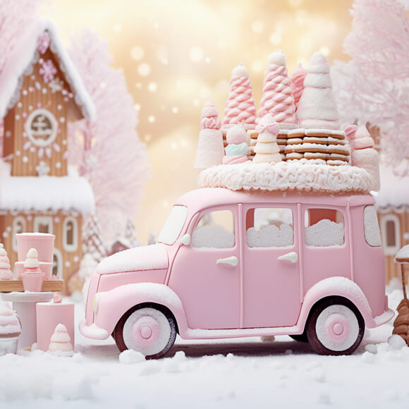 Rosa Eiscreme Auto Lebkuchen Weihnachten Hintergrund M9-62