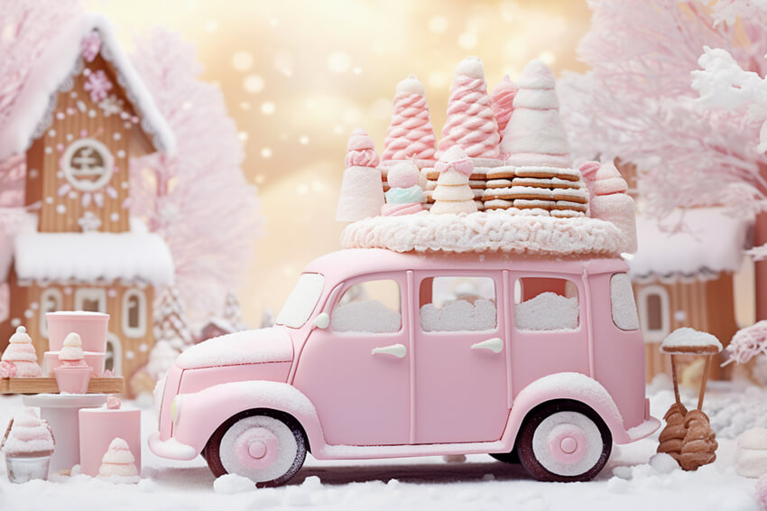 Rosa Eiscreme Auto Lebkuchen Weihnachten Hintergrund M9-62