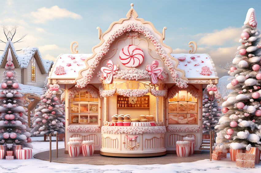 Candy World Haus Weihnachtsbaum Kulisse M9-63