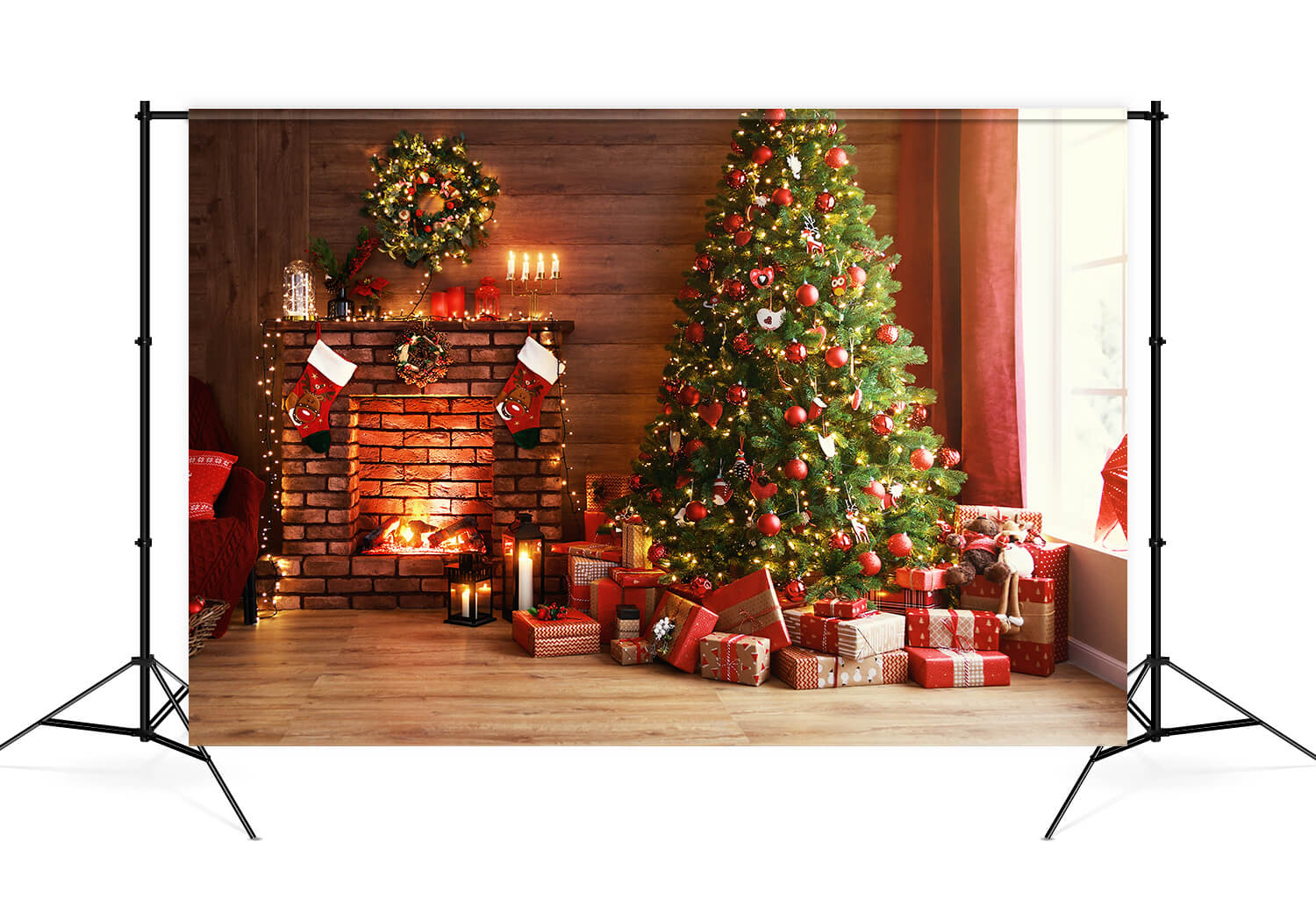 Weihnachten leuchtender Baum Kamin Geschenke Hintergrund M9-81