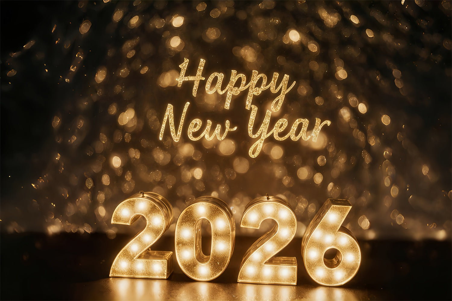 Frohes Neues Jahr 2026 Hintergrund Goldene Lichter Feier Glanz Silvester Hintergrund MRR10-1