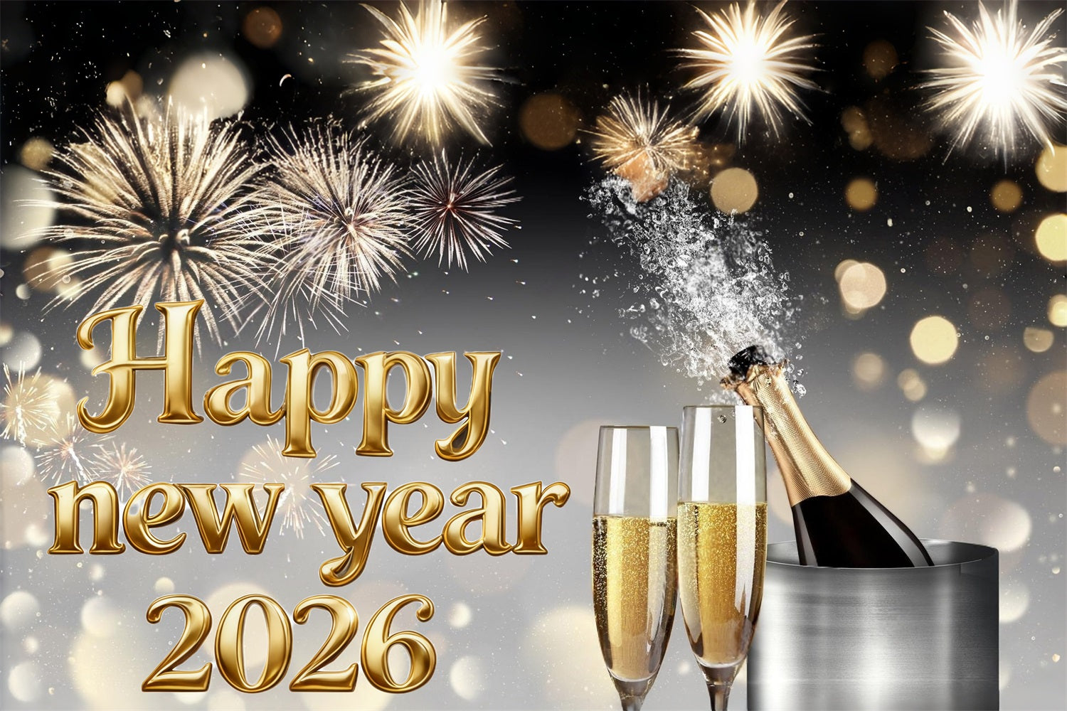 Frohes Neues Jahr 2026 Hintergrund Champagner Feuerwerk Eleganz Neujahr Hintergrund MRR10-15