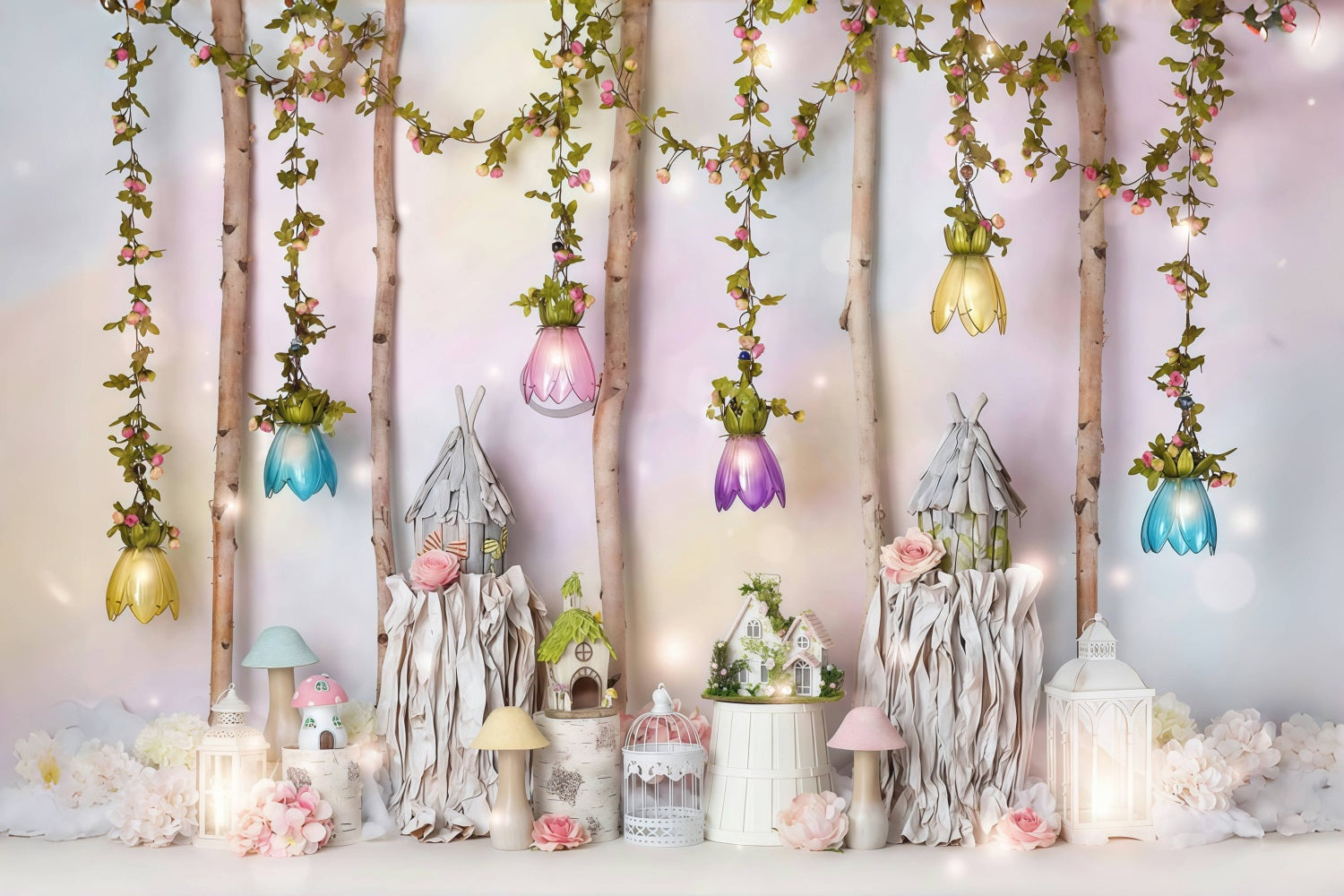 Kinder-Fotohintergrund Märchenhaftes Häuschen Blumen Neugeborenen-Hintergrund MRR10-25