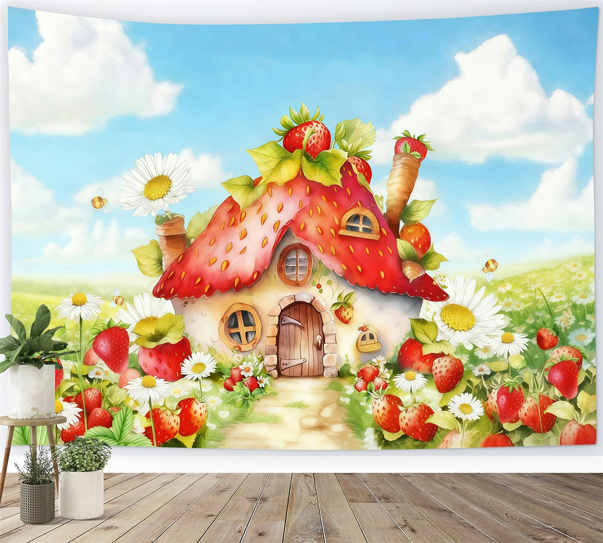 Kinder-Hintergründe Erdbeerhaus Blumen Neugeborenen-Hintergrund MRR10-28