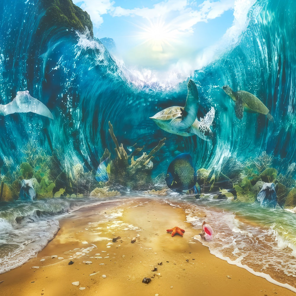 Cake Smash-Hintergrund Unterwasser-Meeresleben Schildkröten 1. Geburtstag-Hintergrund MRR10-37