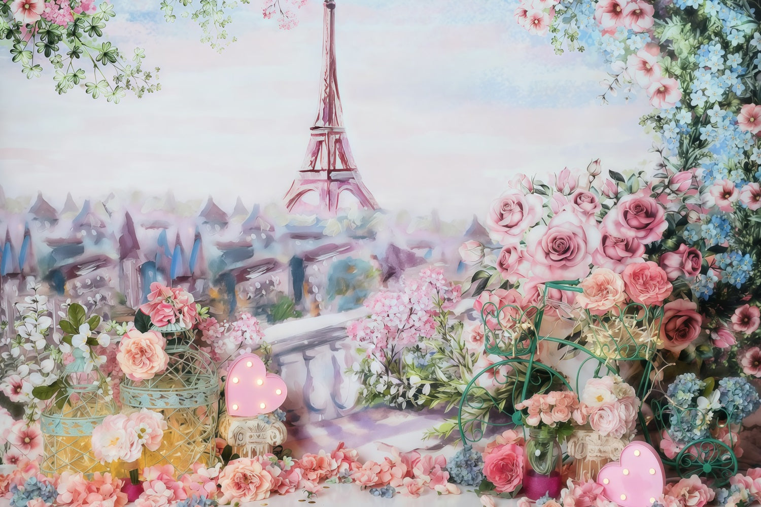 Cake Smash-Hintergrund Eiffelturm Frühlingsblumen-Geburtstag-Hintergrund MRR10-45