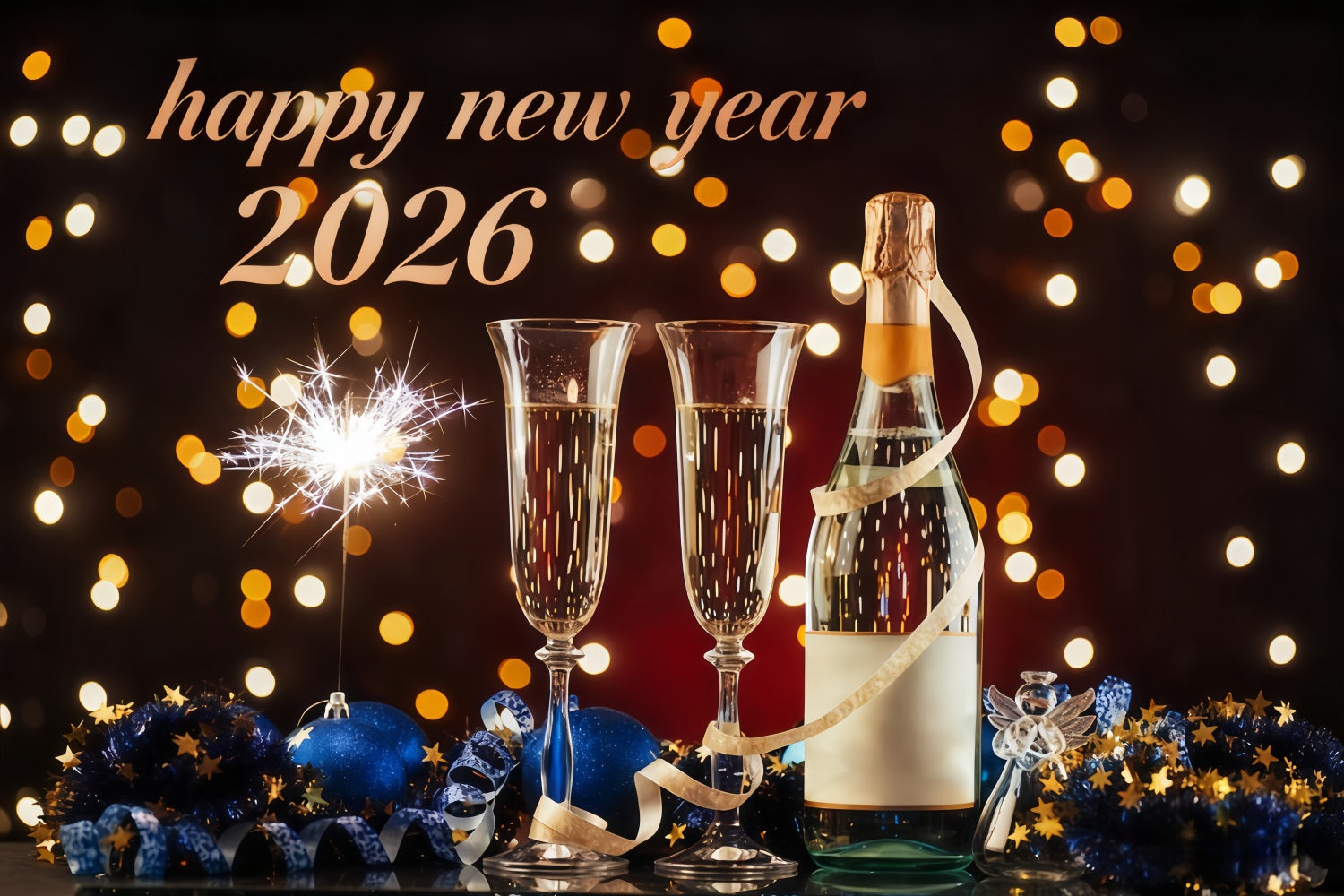 Silvester-Hintergrund Eleganter Toast Mitternachtslichter Frohes Neues Jahr-Hintergrund MRR10-7