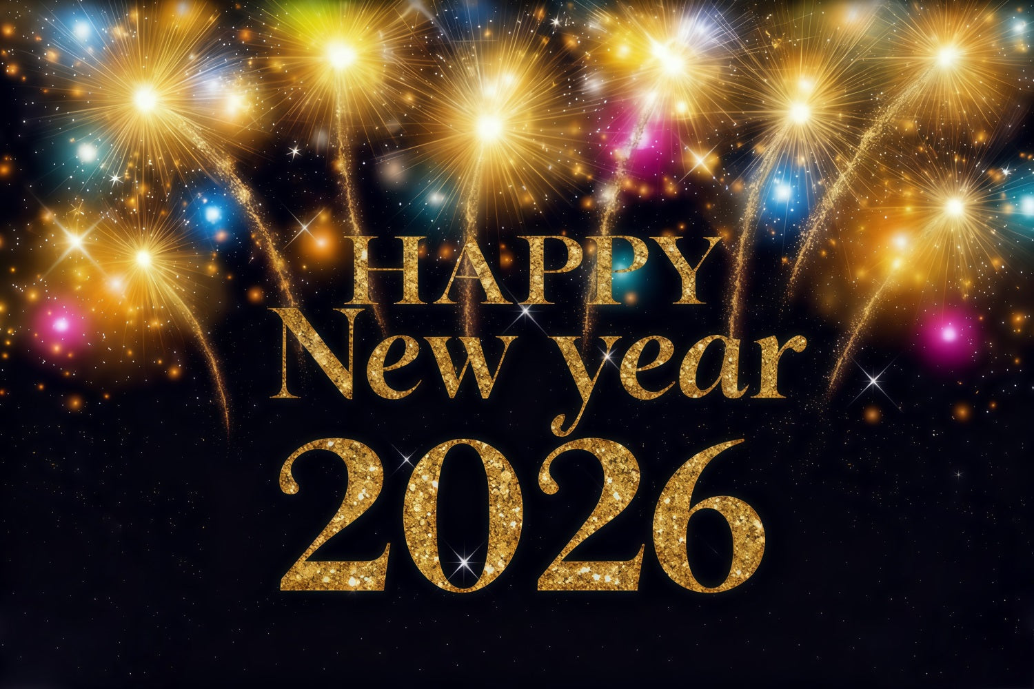 2026 Neujahr-Hintergrund Goldene Feuerwerke Strahlende Feier Neujahrs-Foto-Hintergrund MRR10-8