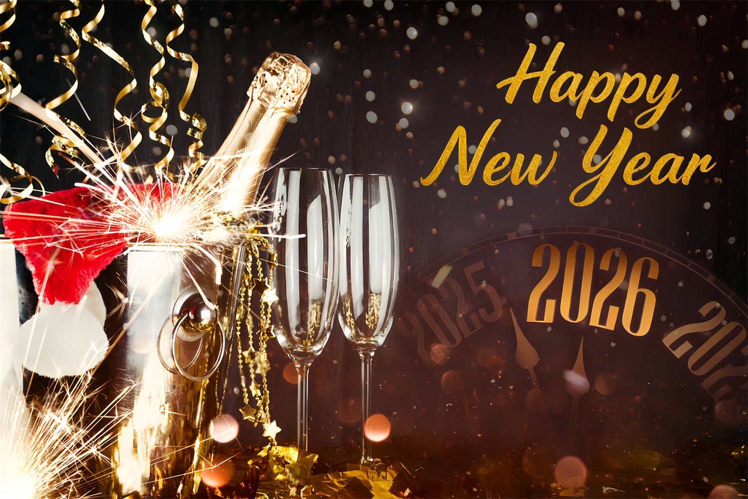 Neujahrsfoto-Hintergrund Champagner-Funken-Feier Countdown Frohes Neues Jahr Hintergrund MRR10-9