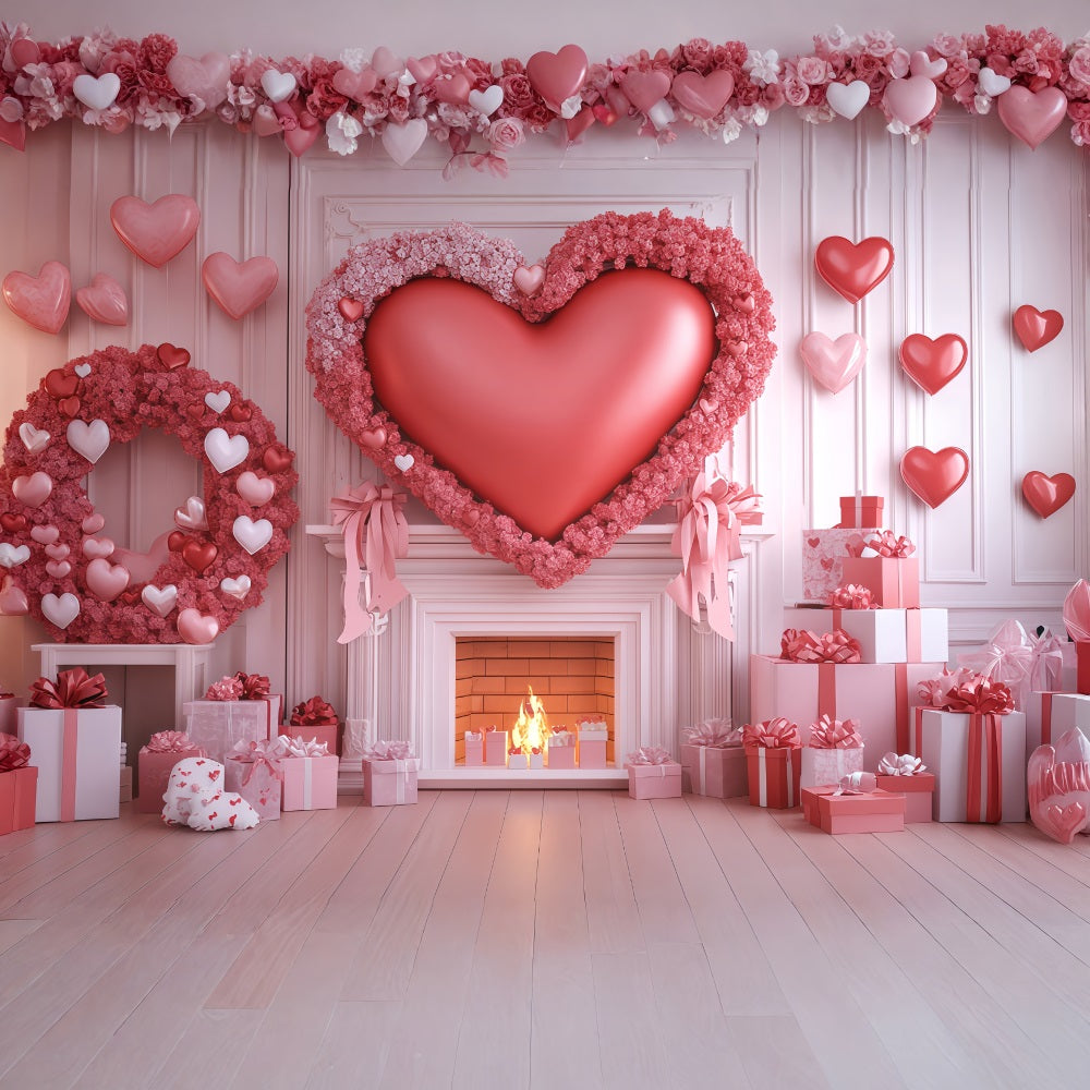 Valentinstag-Herzen-Hintergrund Rosa Herzgeschenk Kamin Valentinstag-Hintergrund MRR11-101