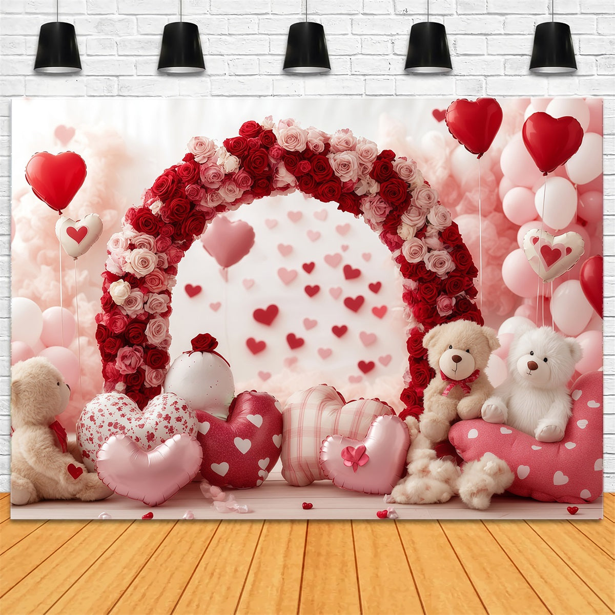 Valentinstag-Hintergründe Rosenbär Herzbogen Valentinstag-Ballon-Hintergrund MRR11-103