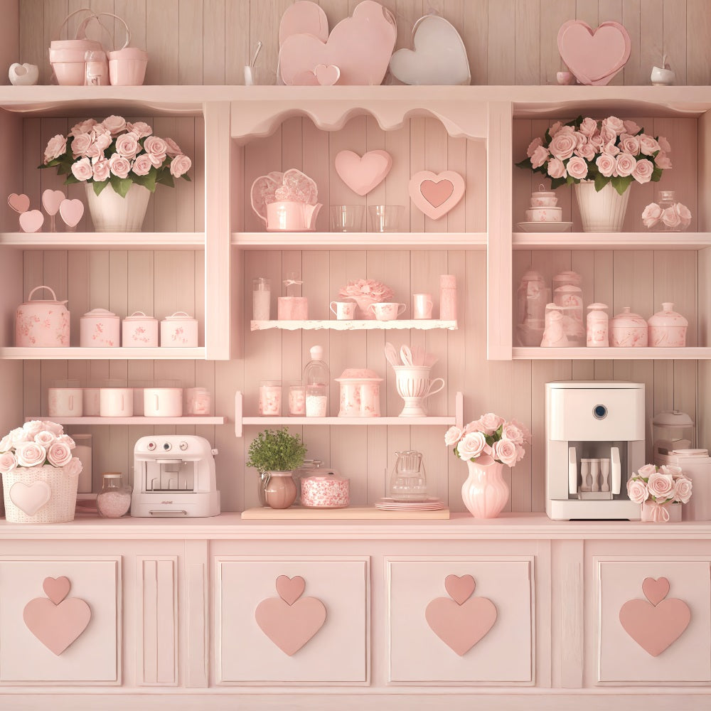Valentinstag-Kulisse „Pastel Heart Cozy Kitchen“ Valentinstag-Fotokulisse MRR11-106