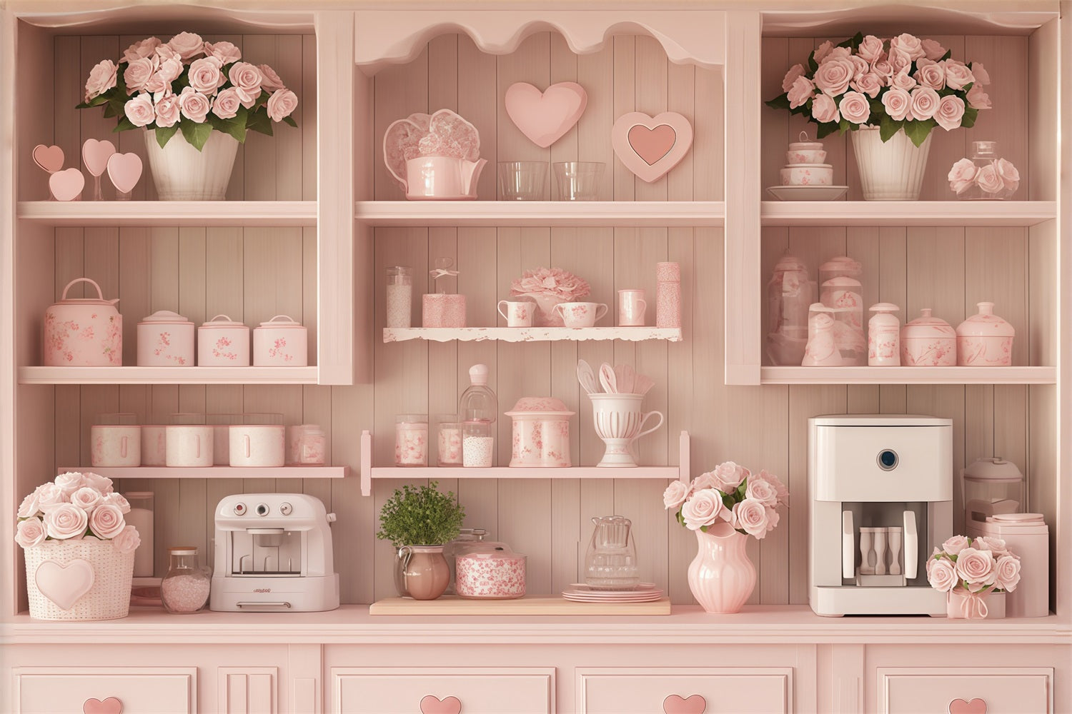 Valentinstag-Kulisse „Pastel Heart Cozy Kitchen“ Valentinstag-Fotokulisse MRR11-106