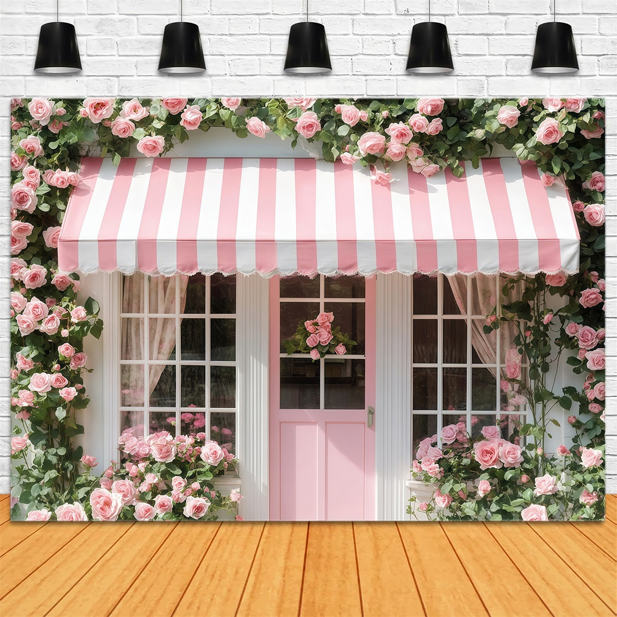 Valentinstag-Fotokulisse „Pink Rose Cottage Front“ Valentinstag-Kulisse MRR11-107