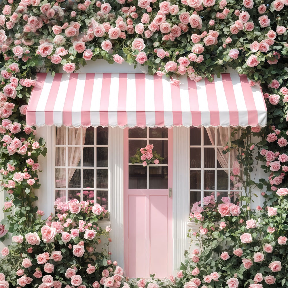 Valentinstag-Fotokulisse „Pink Rose Cottage Front“ Valentinstag-Kulisse MRR11-107