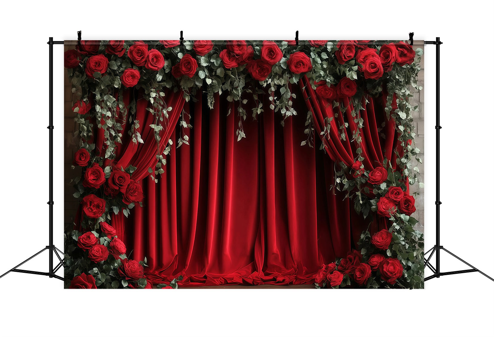 Valentinstag-Fotohintergrund Roter Vorhang Blumen Valentinstag-Hintergrund MRR11-112