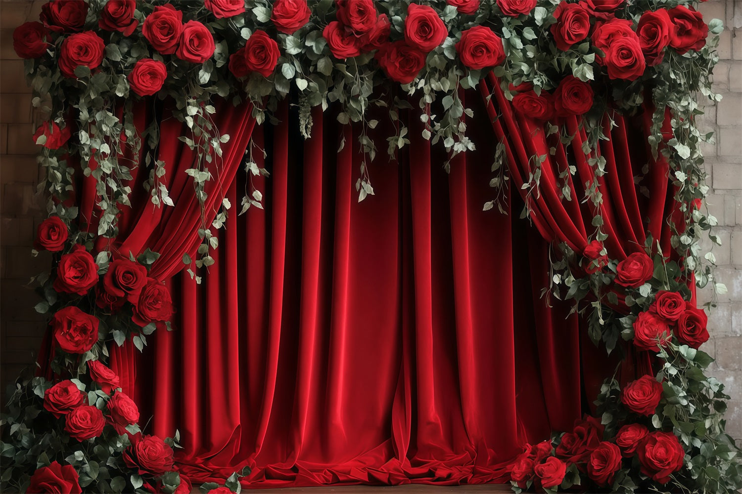Valentinstag-Fotohintergrund Roter Vorhang Blumen Valentinstag-Hintergrund MRR11-112