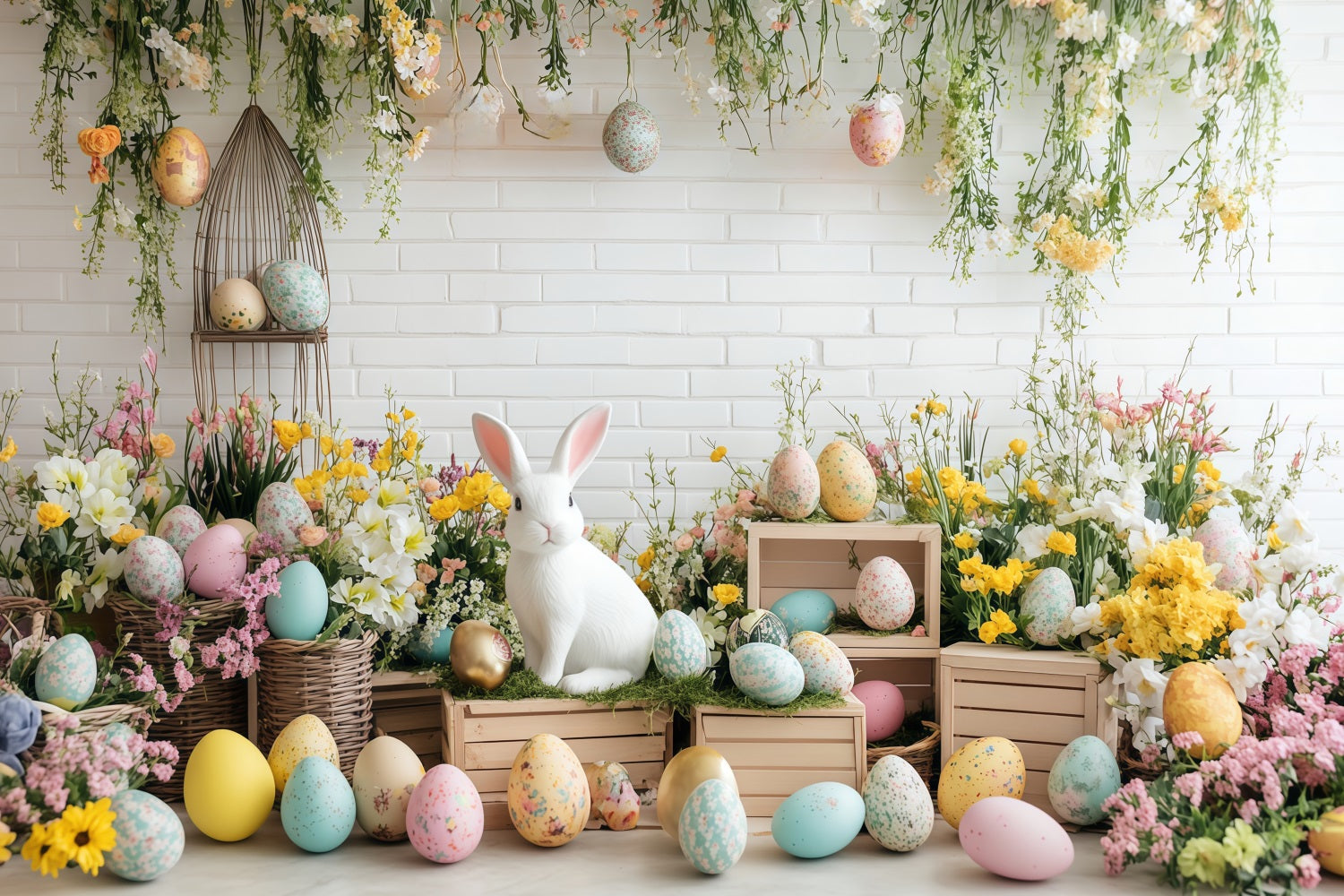 Hintergrund für Osterfotokabine Blühender Garten Hase Ostereier-Hintergrund MRR11-79