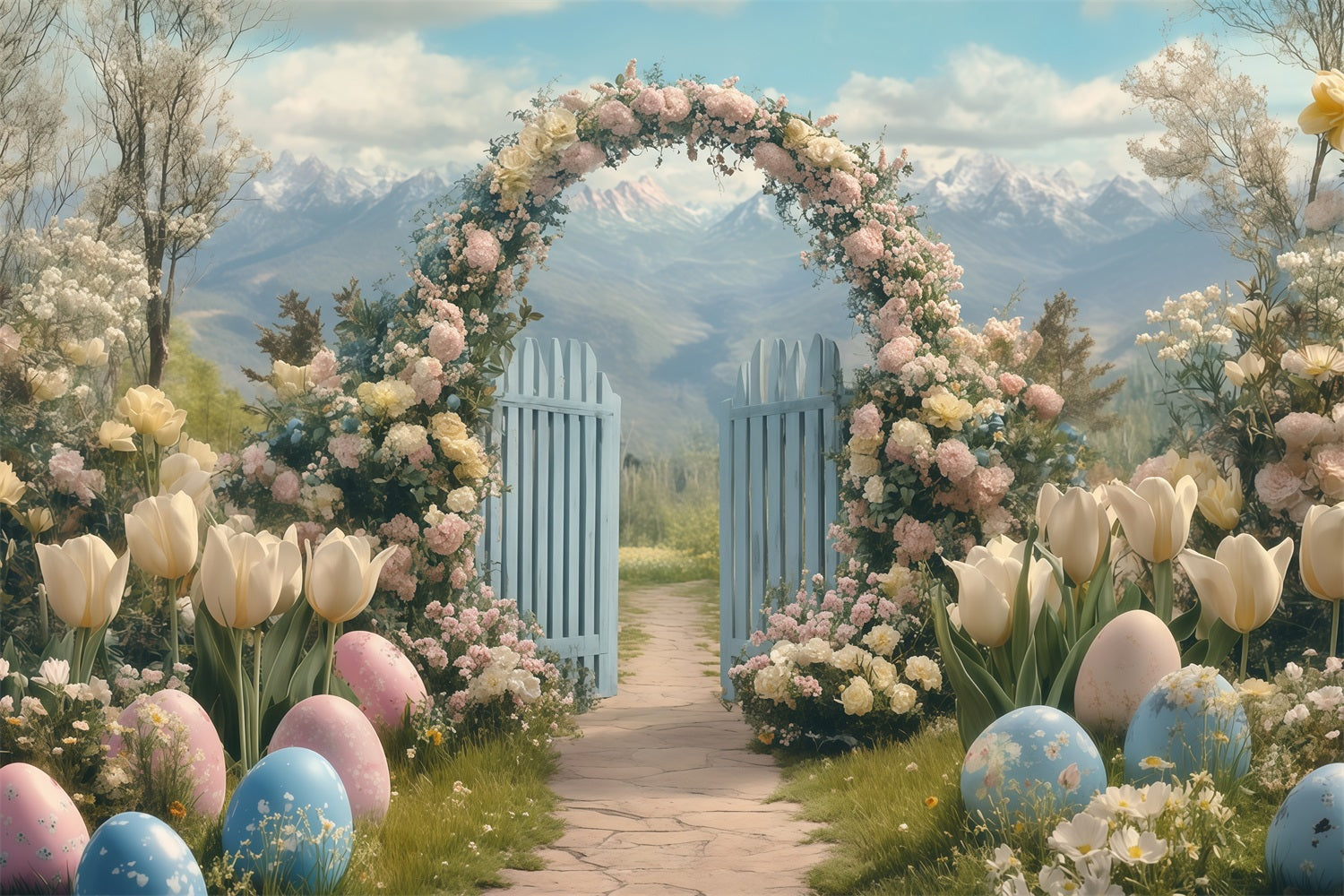 Osterhintergrund Blumengarten Hase Osterfotohintergründe MRR11-83