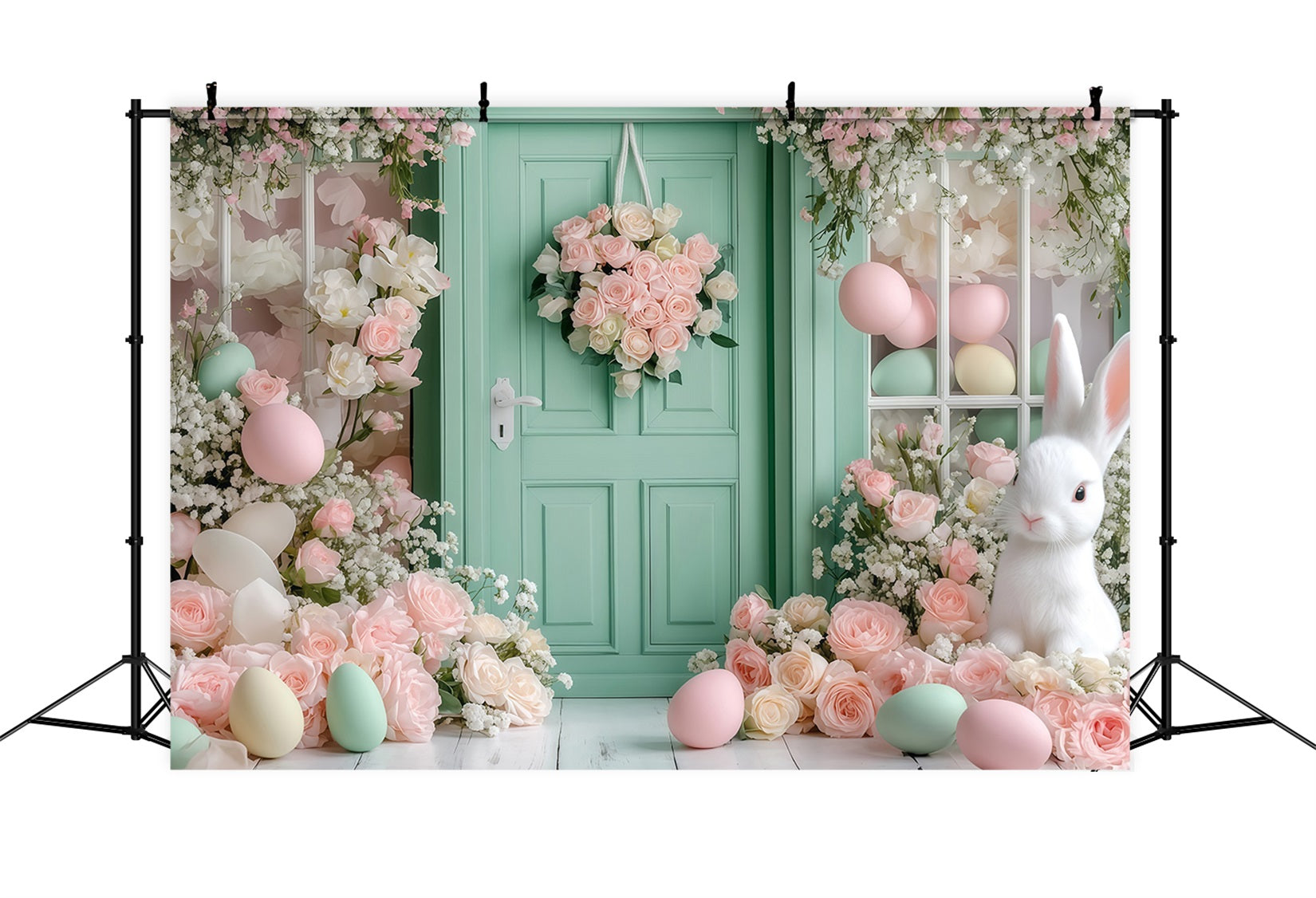Osterhase-Hintergrund Gartenhäuschen-Hase-Dekoration Osterei-Hintergrund MRR11-89