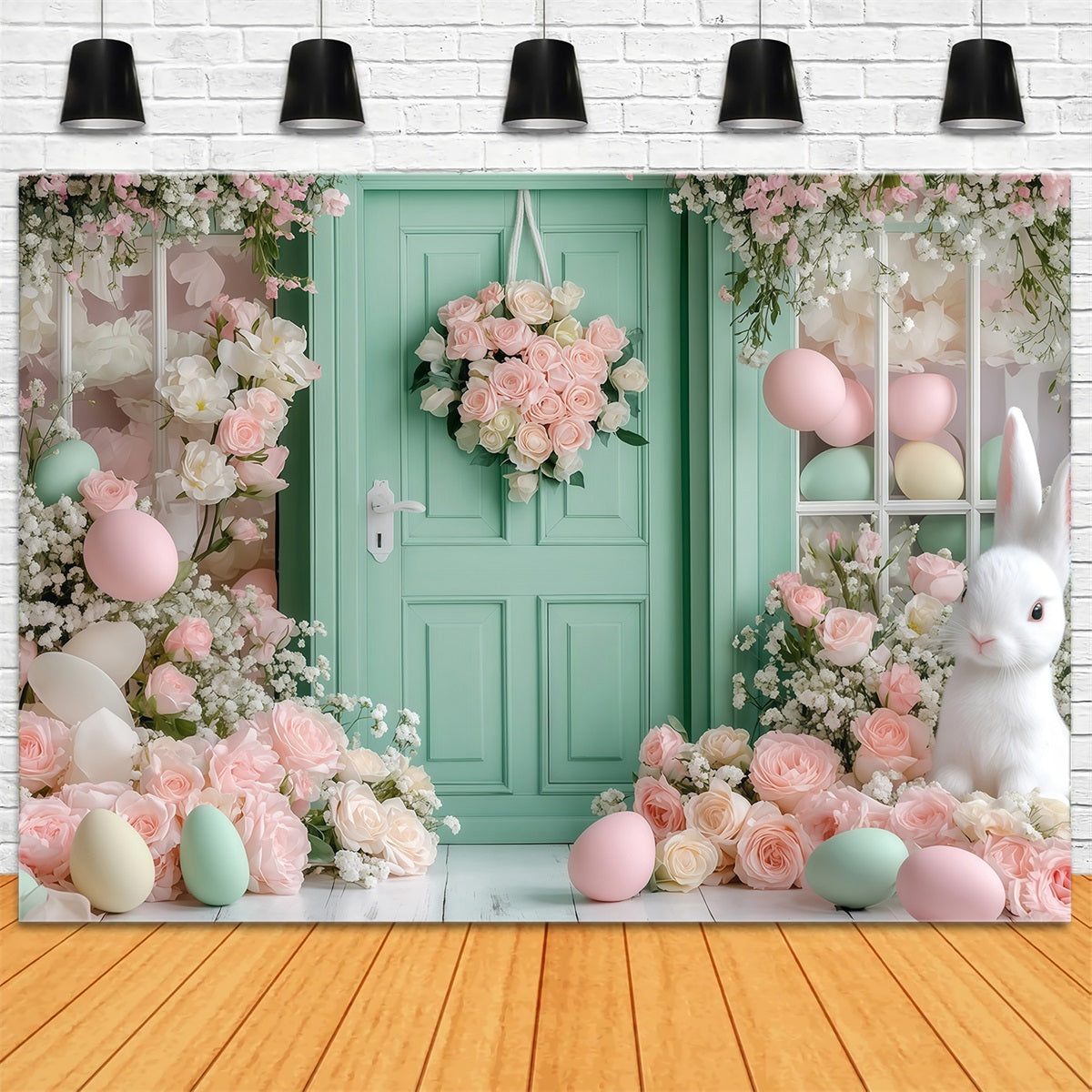 Osterhase-Hintergrund Gartenhäuschen-Hase-Dekoration Osterei-Hintergrund MRR11-89