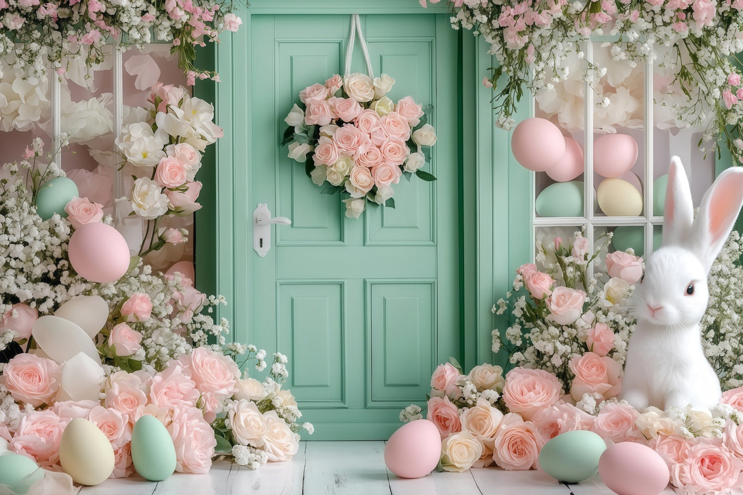 Osterhase-Hintergrund Gartenhäuschen-Hase-Dekoration Osterei-Hintergrund MRR11-89