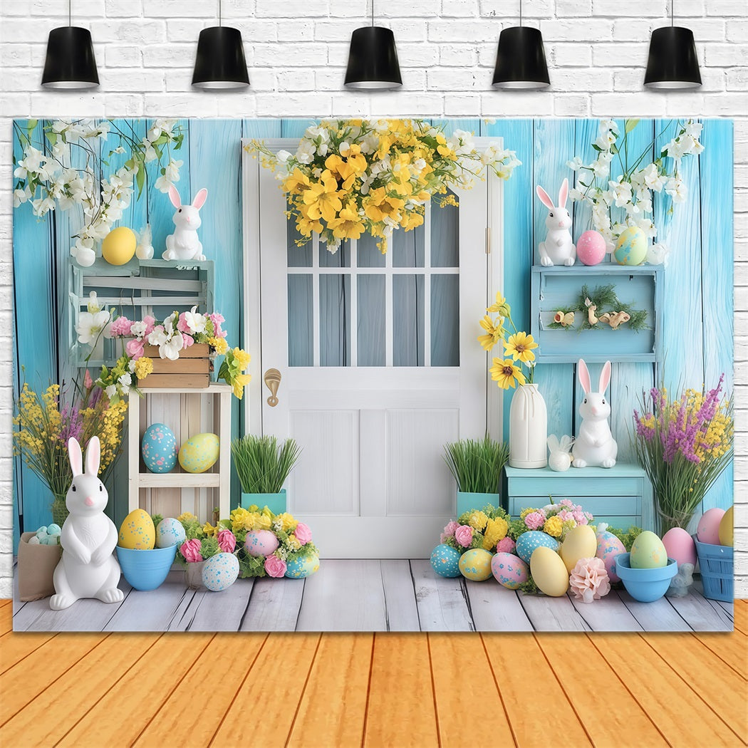 Osterfotografie-Hintergründe Vintage-Tür Blumen-Osterei-Hintergrund MRR11-90