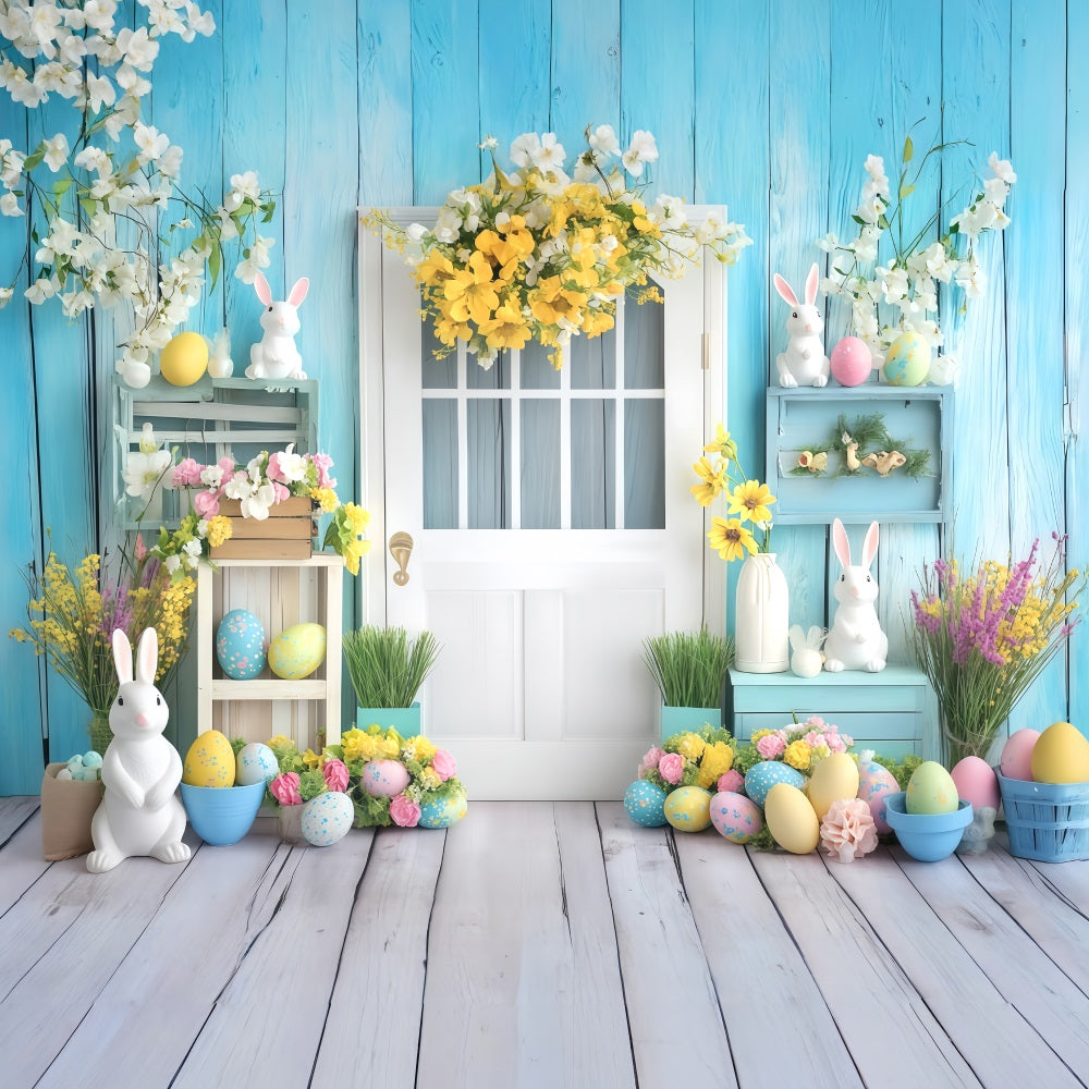 Osterfotografie-Hintergründe Vintage-Tür Blumen-Osterei-Hintergrund MRR11-90