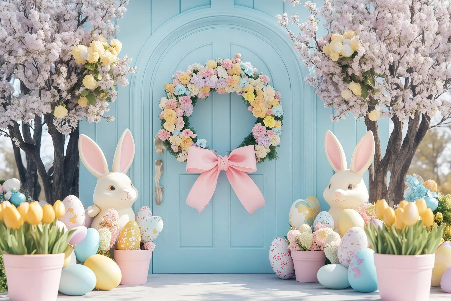 Oster-Fotokabinen-Hintergrund Kirschblüten-Laternenweg Hase-Hintergrund MRR11-91