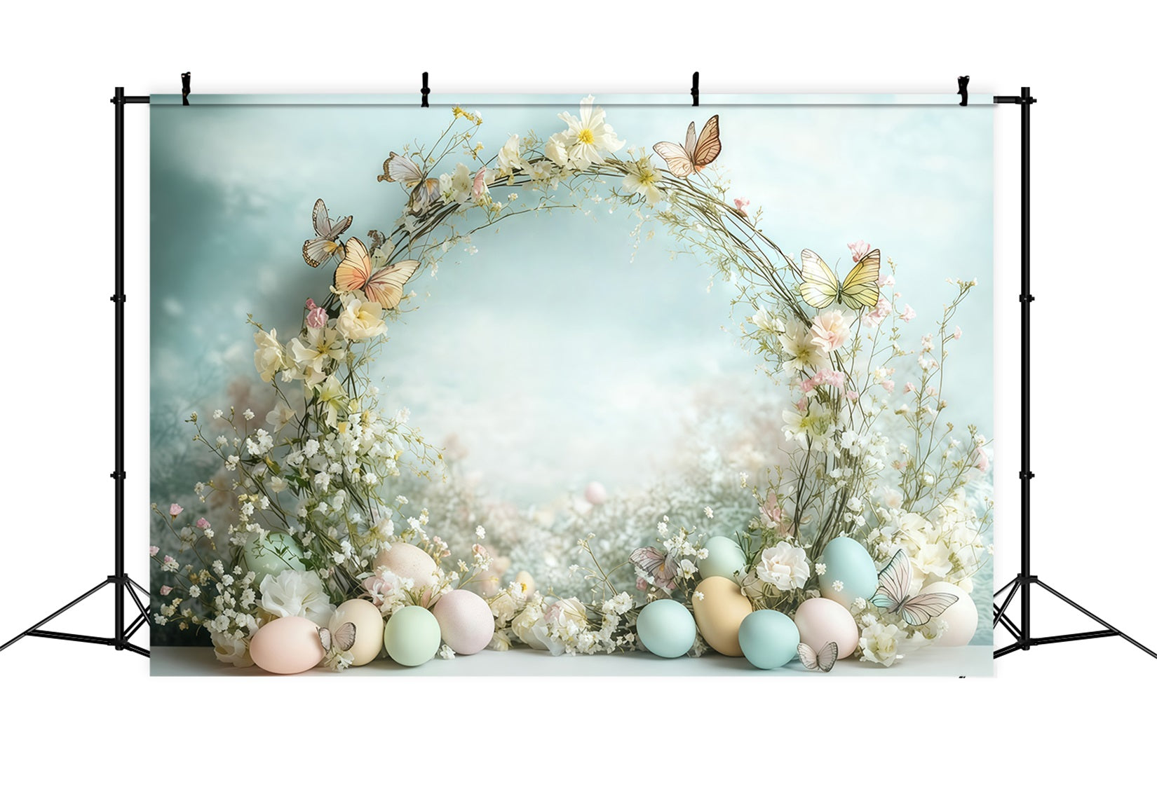 Osterhintergrund Pastellfarbene Tür Hase Willkommen Ostereiersuche-Hintergrund MRR11-95