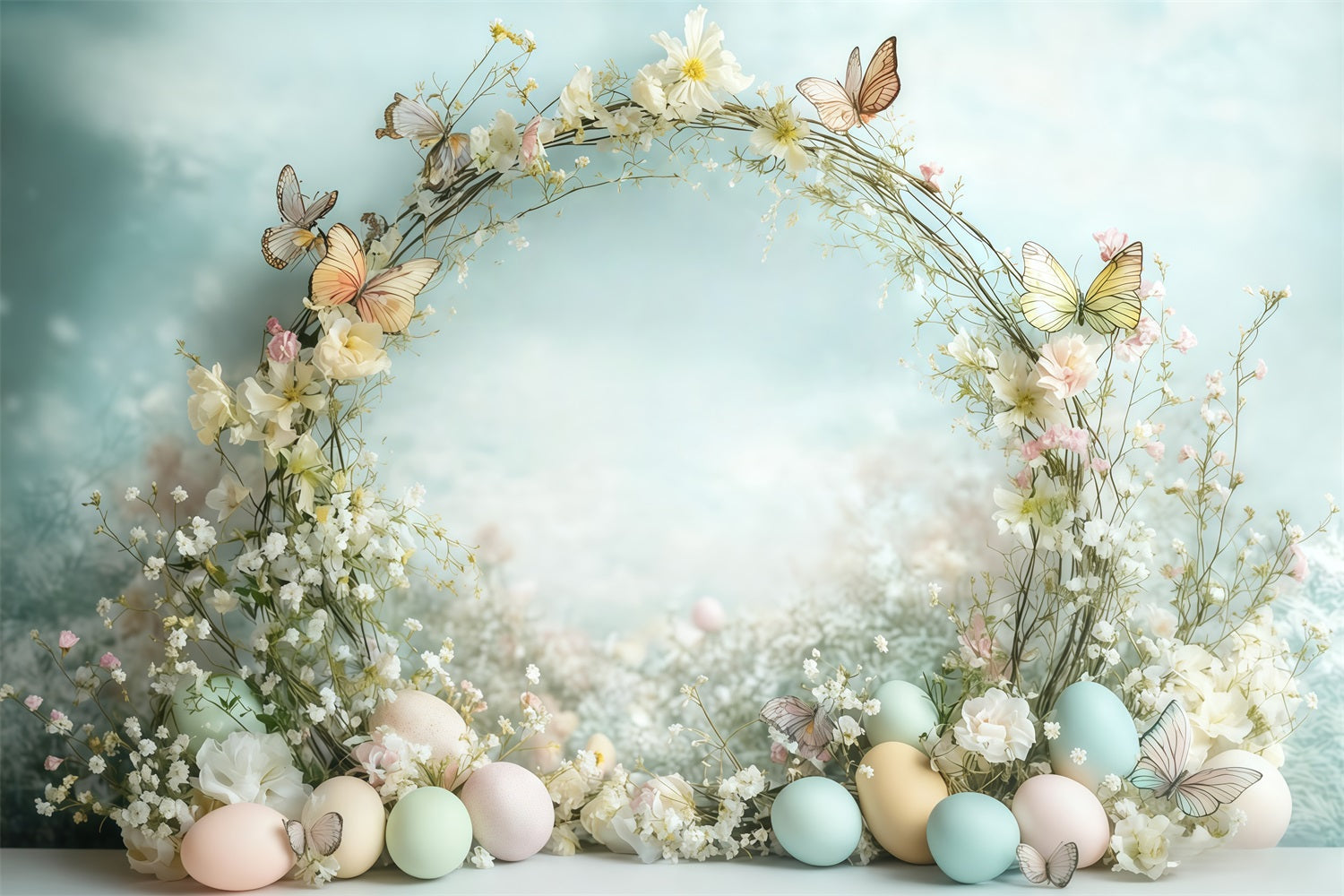 Osterhintergrund Pastellfarbene Tür Hase Willkommen Ostereiersuche-Hintergrund MRR11-95