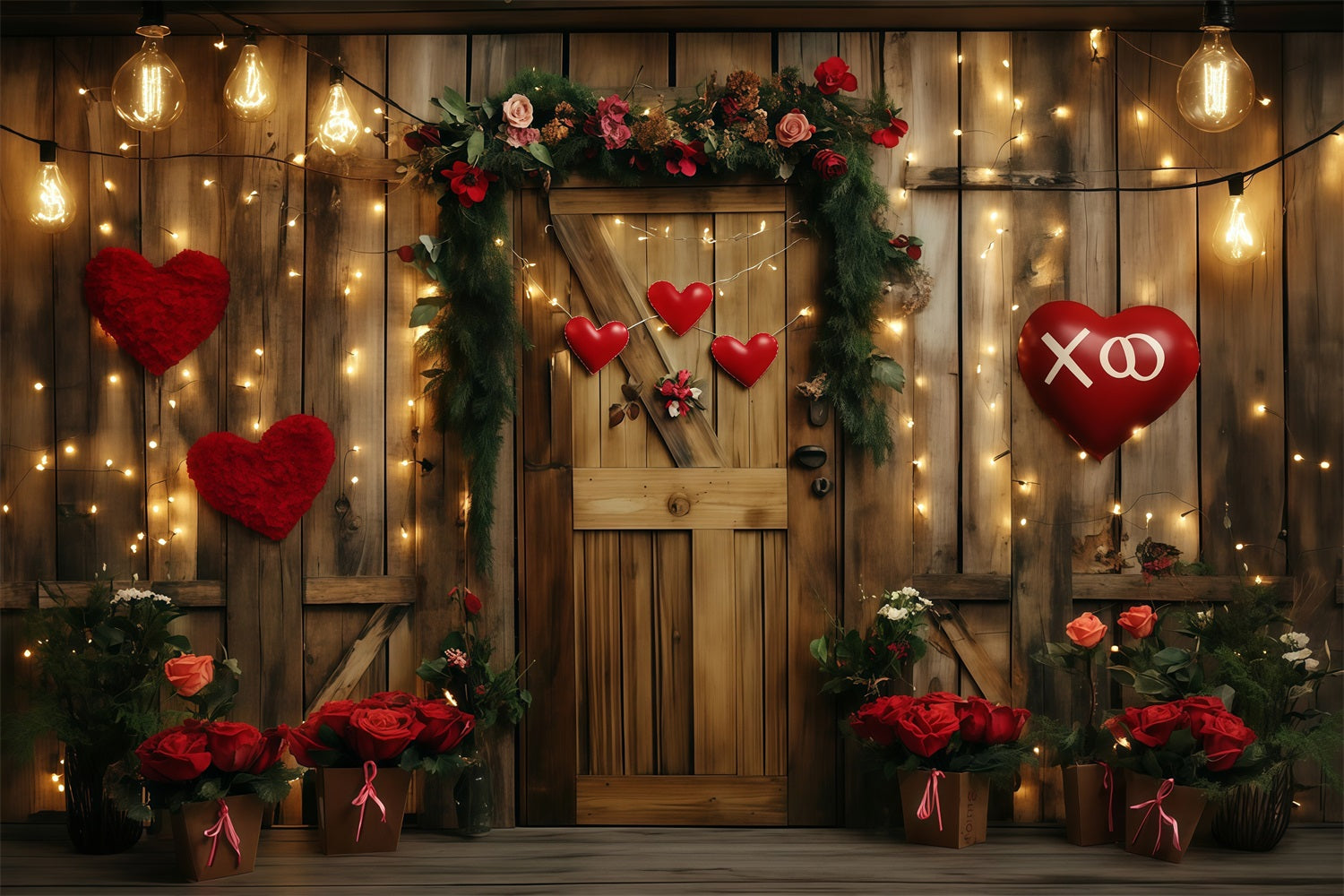 Valentinstag-Hintergrund Rustikale Herzblumendur Valentinstag-Hintergrund MRR11-96