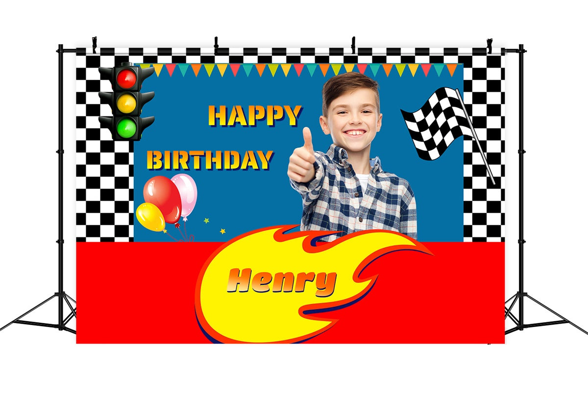 Personalisierte Geburtstag Backdrop Rennwagen Speedway Backdrop MRR3-10