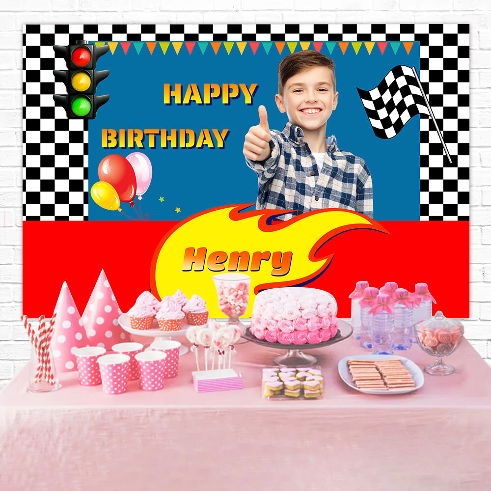 Personalisierte Geburtstag Backdrop Rennwagen Speedway Backdrop MRR3-10