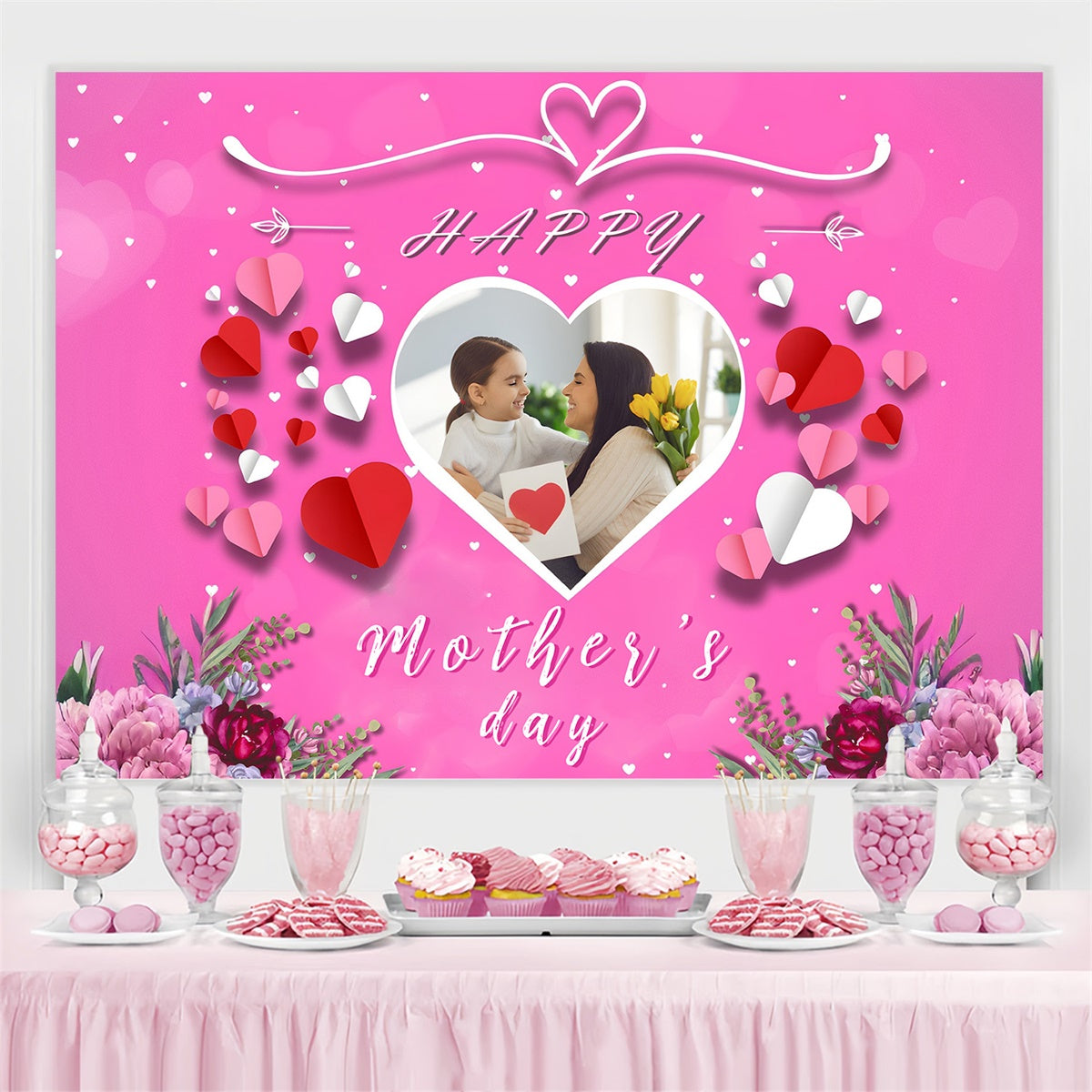 Muttertag Fotohintergrund Herz Liebe Blumen Individueller Hintergrund MRR3-107