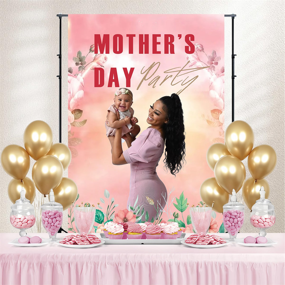 Backdrops für Muttertag Pink Floral Party personalisierte Backdrop MRR3-118
